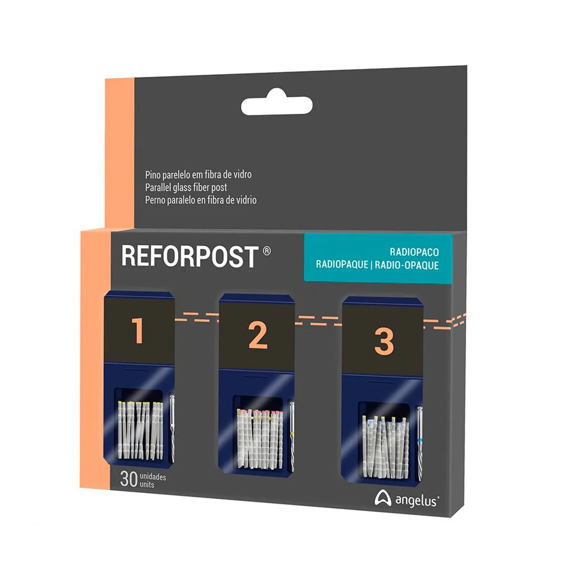 Набір штифтів скловолоконних Reforpost (Рефорпост) №1-3 з розгортками, комплект 30 шт + розгортки (Angelus)