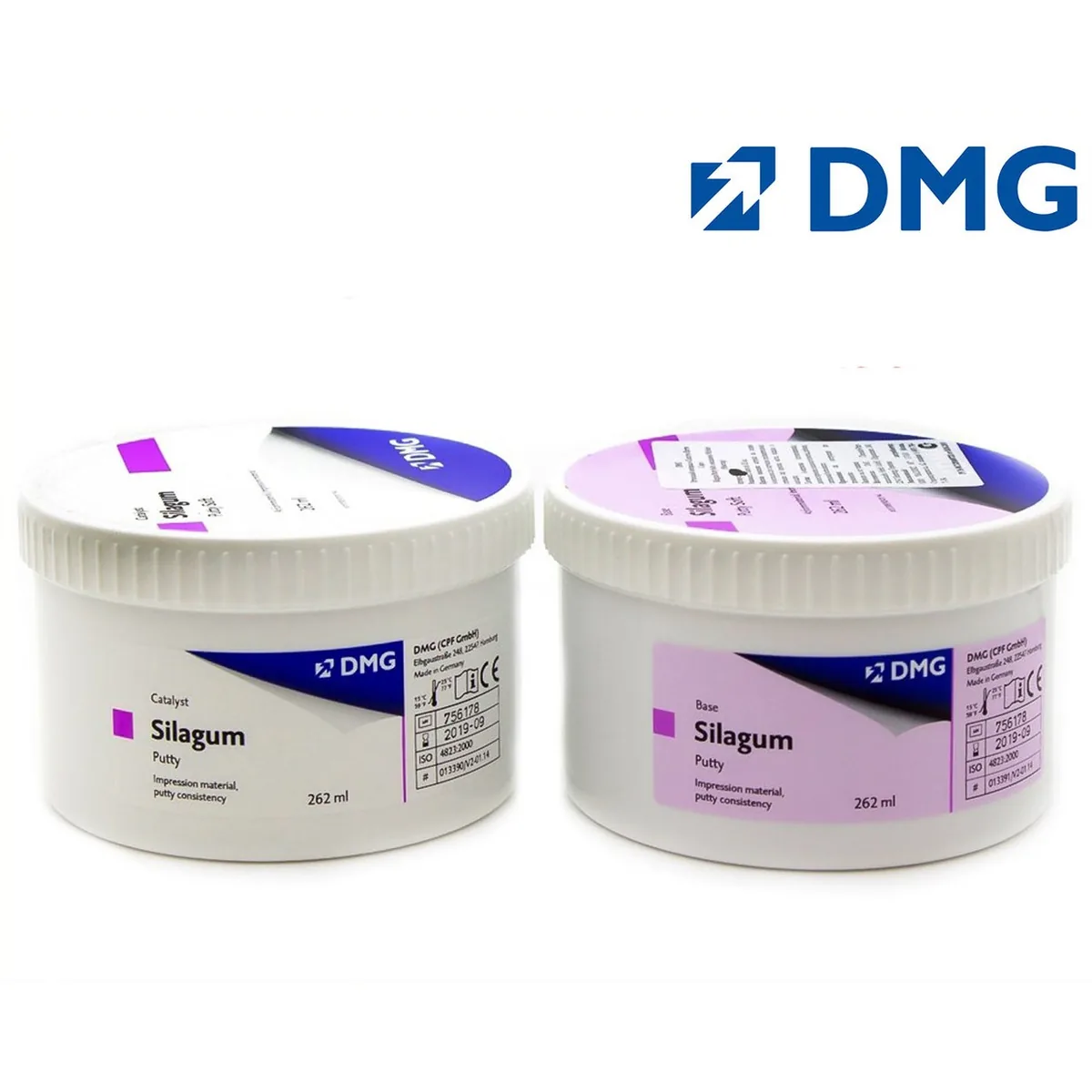А-силіконова відбиткова маса Silagum Putty Standard (Силагум Путті), база + каталізатор, 2х262 г (DMG)