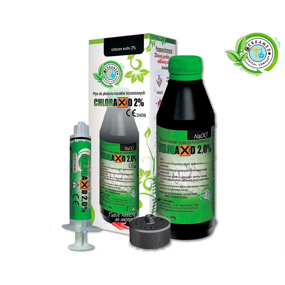 Розчин гіпохлориту натрію Chlorax 2% (Хлоракс), концентрація 2%, маса 200 г (Cerkamed)