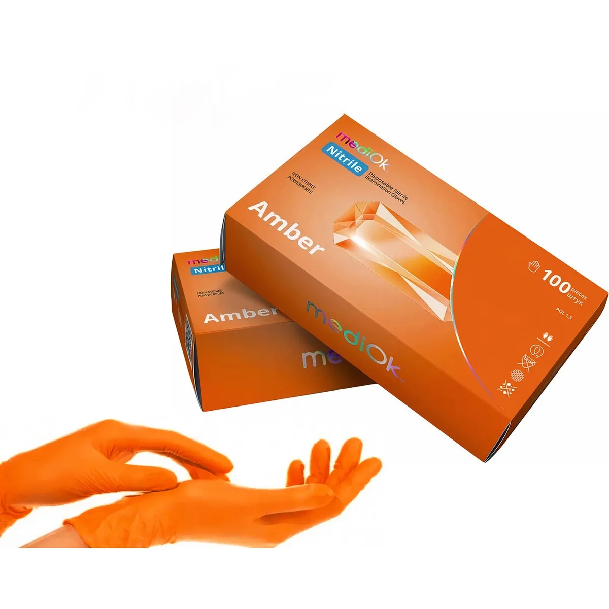 Рукавички нітрилові MediOk Amber (Амбер), помаранчеві, розмір XS, 100 шт. (AMPri)