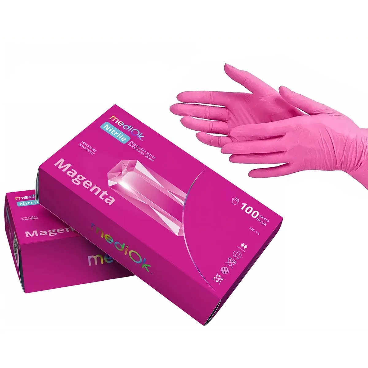 Рукавички нітрилові MediOk Magenta (Маджента), рожеві, розмір XS, 100 шт. (AMPri)