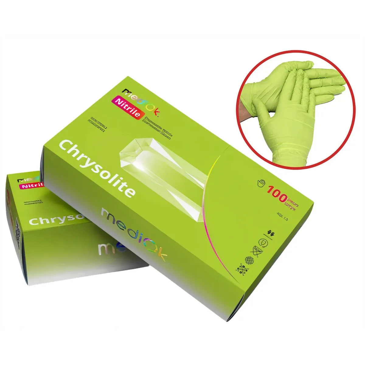 Рукавички нітрилові MediOk Chrysolite (Хризоліт), салатові, розмір XS, 100 шт. (AMPri)