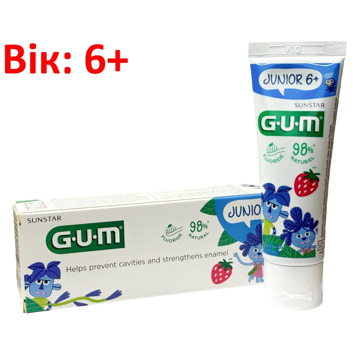 Дитяча зубна паста GUM Junior Strawberry (Гам Джуніор Стробері), 6+, 50 мл (Sunstar GUM)