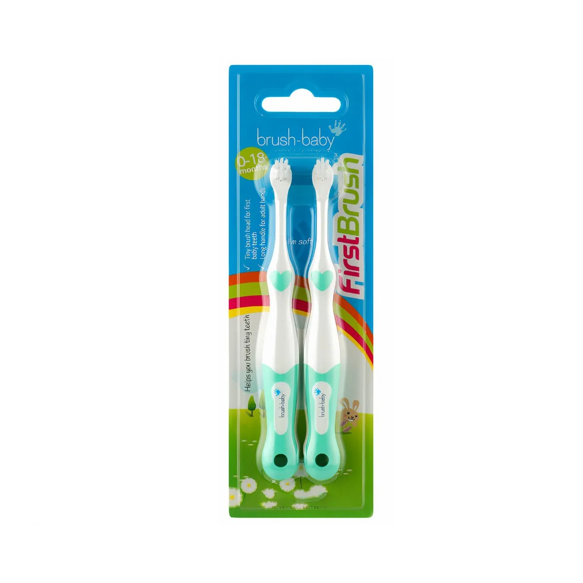 Дитяча зубна щітка FirstBrush (ФьорстБраш), колір зелений, 0-18 міс., 2 шт (Brushbaby Ltd)
