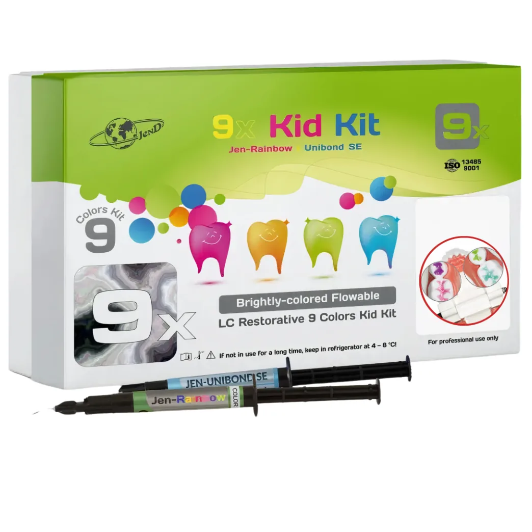 Кольоровий фотополімерний композит Jen-Rainbow KID Kit (Джен-Рейнбоу Кід Кіт), набір 9 шприців по 1,5 г (Jendental)