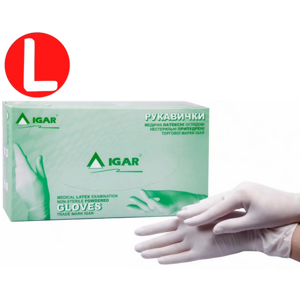 Рукавички латексні припудрені IGAR Latex (Айгар), розмір L, 100 шт./50 пар (IGAR)