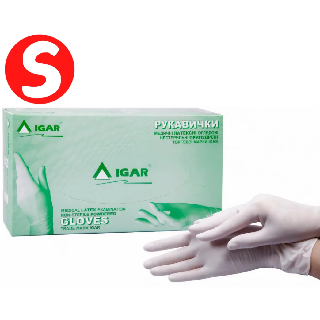 Рукавички латексні припудрені IGAR Latex (Айгар), розмір S, 100 шт./50 пар (IGAR)