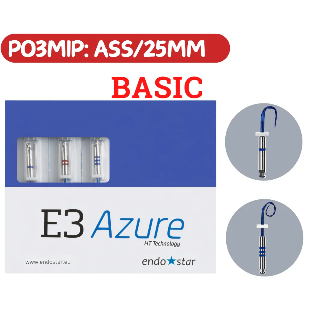 Набір файлів для ендодонтії Endostar E3 Azure Basic (Ендостар Е3 Ажур Бейзік), асорті 3 шт: 30/04, 25/06, 30/08, 25 мм (Poldent)