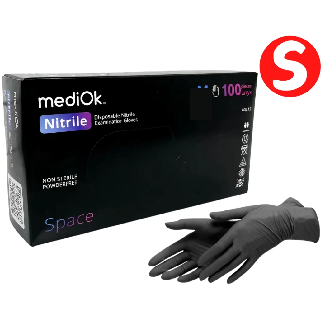 Рукавички нітрилові MediOk Space Black (Спейс Блек), чорні, розмір S, 100 шт. (AMPri)