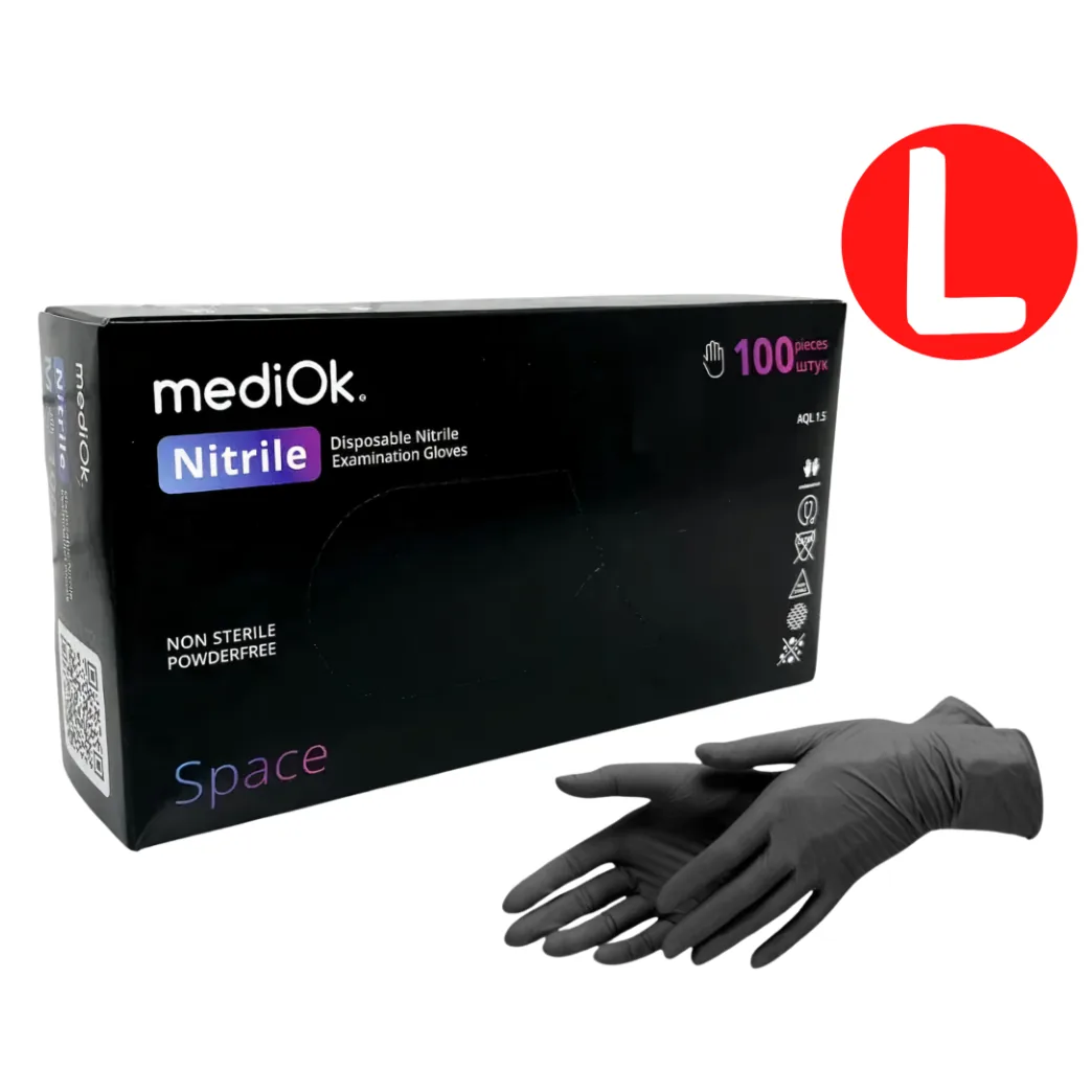 Рукавички нітрилові MediOk Space Black (Спейс Блек), чорні, розмір L, 100 шт. (AMPri)