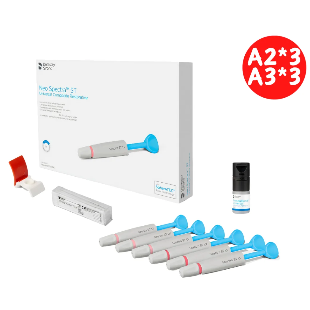 Композит Neo Spectra ST LV (Нео Спектра СТ), низька в'язкість, набір ECO KIT, 6 шприців по 3 г: 3×A2, 3×A3 + Бонд (Dentsply Sirona)