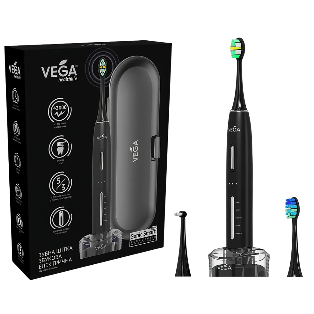 Електрична звукова зубна щітка Vega Sonic Smart Pro VT-800 (Вега Сонік Смарт Про), колір чорний, модель B