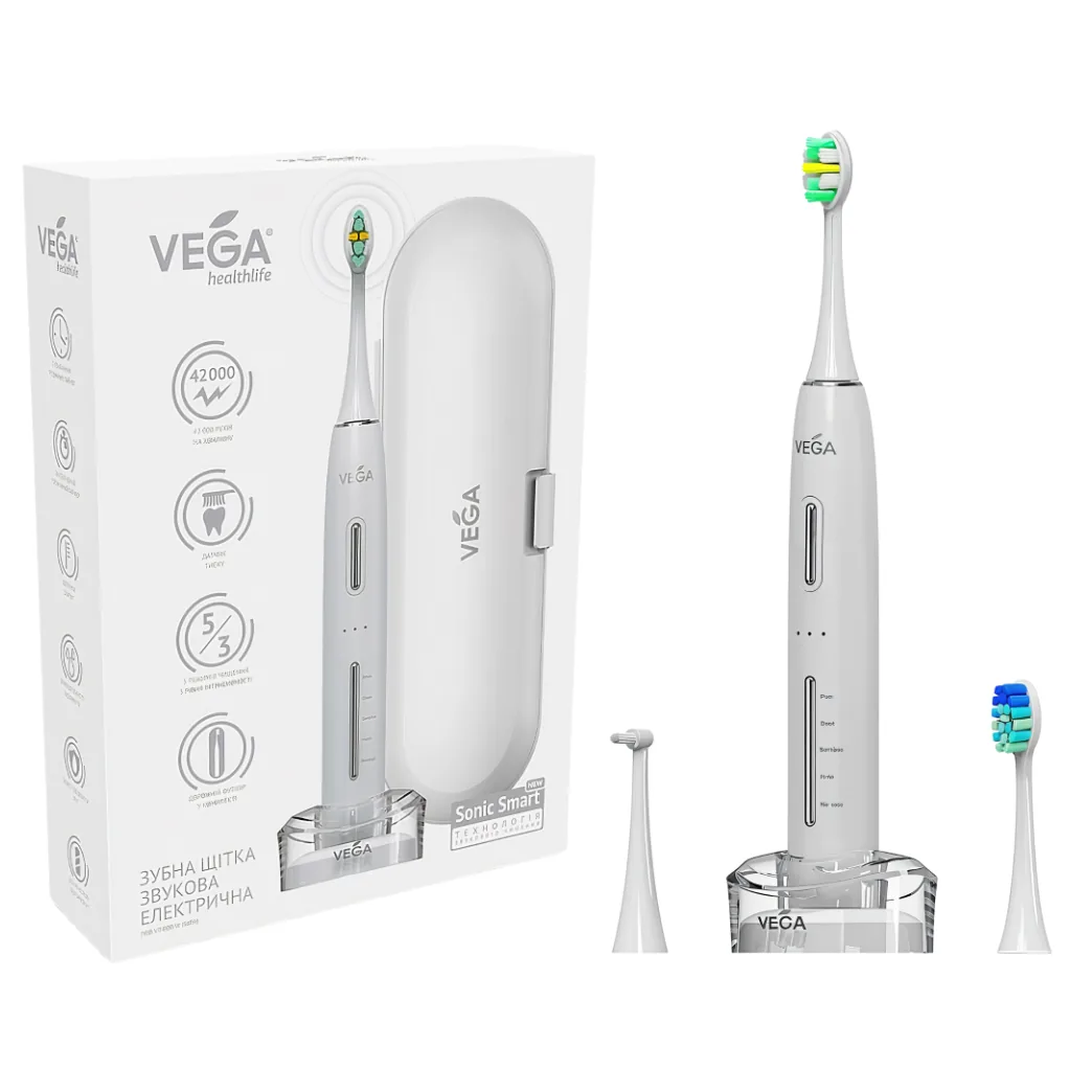 Електрична звукова зубна щітка Vega Sonic Smart Pro VT-800 (Вега Сонік Смарт Про), колір білий, модель B