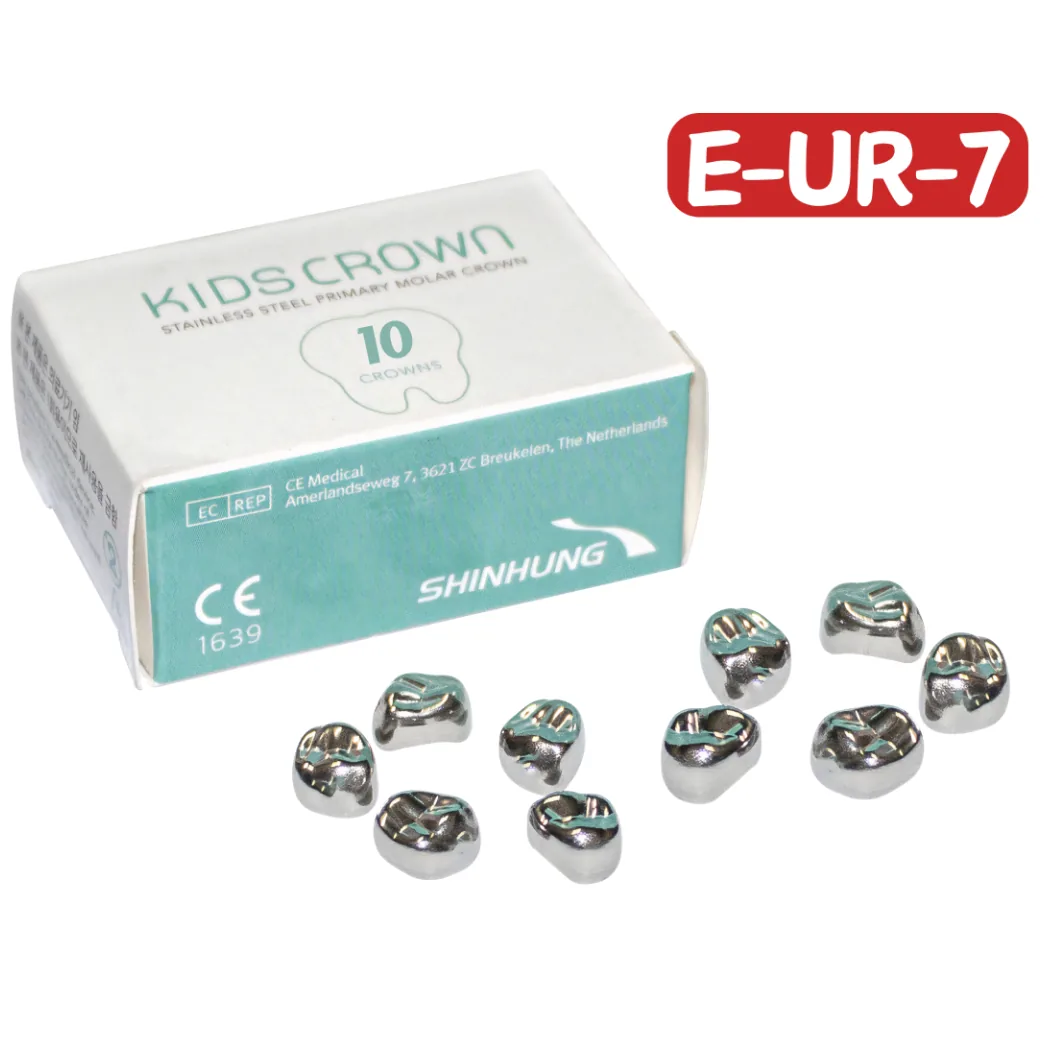 Дитячі коронки Kids Crown Primary Molar Crown (Кідс Краун Праймарі Молар Краун), верхня ліва E-UR-7, 10 шт. (SHINHUNG)