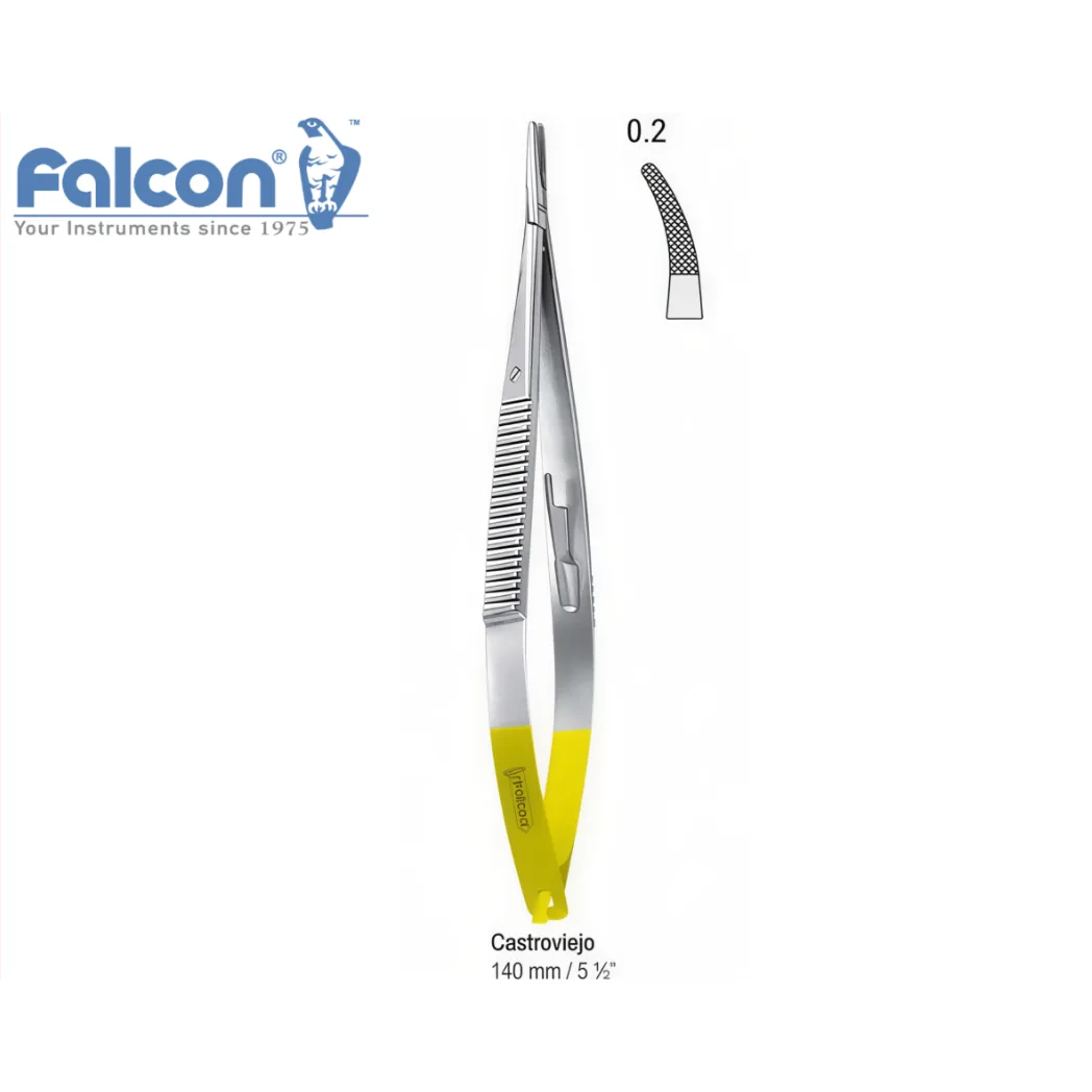 Голкотримач зігнутий Falcon-Grip Castroviejo, з твердосплавними вставками (TC), довжина 140 мм, артикул BN.153.140 (Falcon)