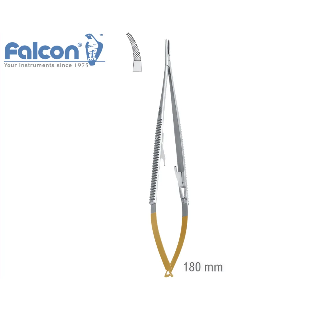 Голкотримач мікро зігнутий Falcon-Grip Castroviejo, з твердосплавними вставками (TC), довжина 180 мм, артикул BN.153.180 (Falcon)