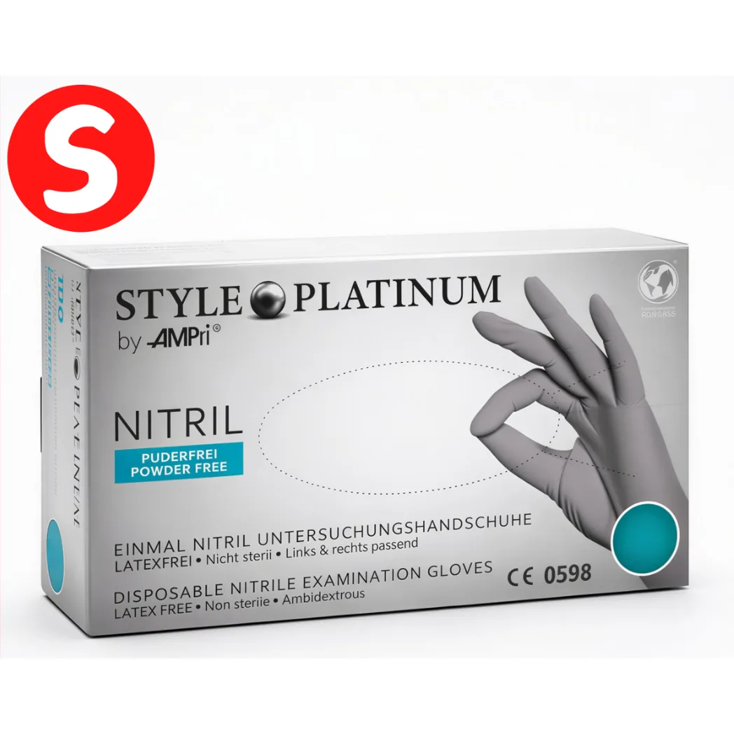Рукавички нітрилові сріблясто-сірі, Style PLATINUM (Стайл Платинум), розмір S, 100 шт (AMPri)