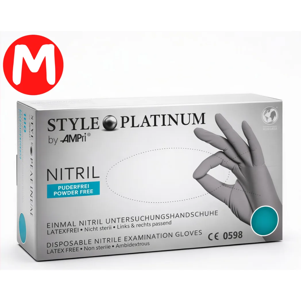 Рукавички нітрилові сріблясто-сірі, Style PLATINUM (Стайл Платинум), розмір M, 100 шт (AMPri)