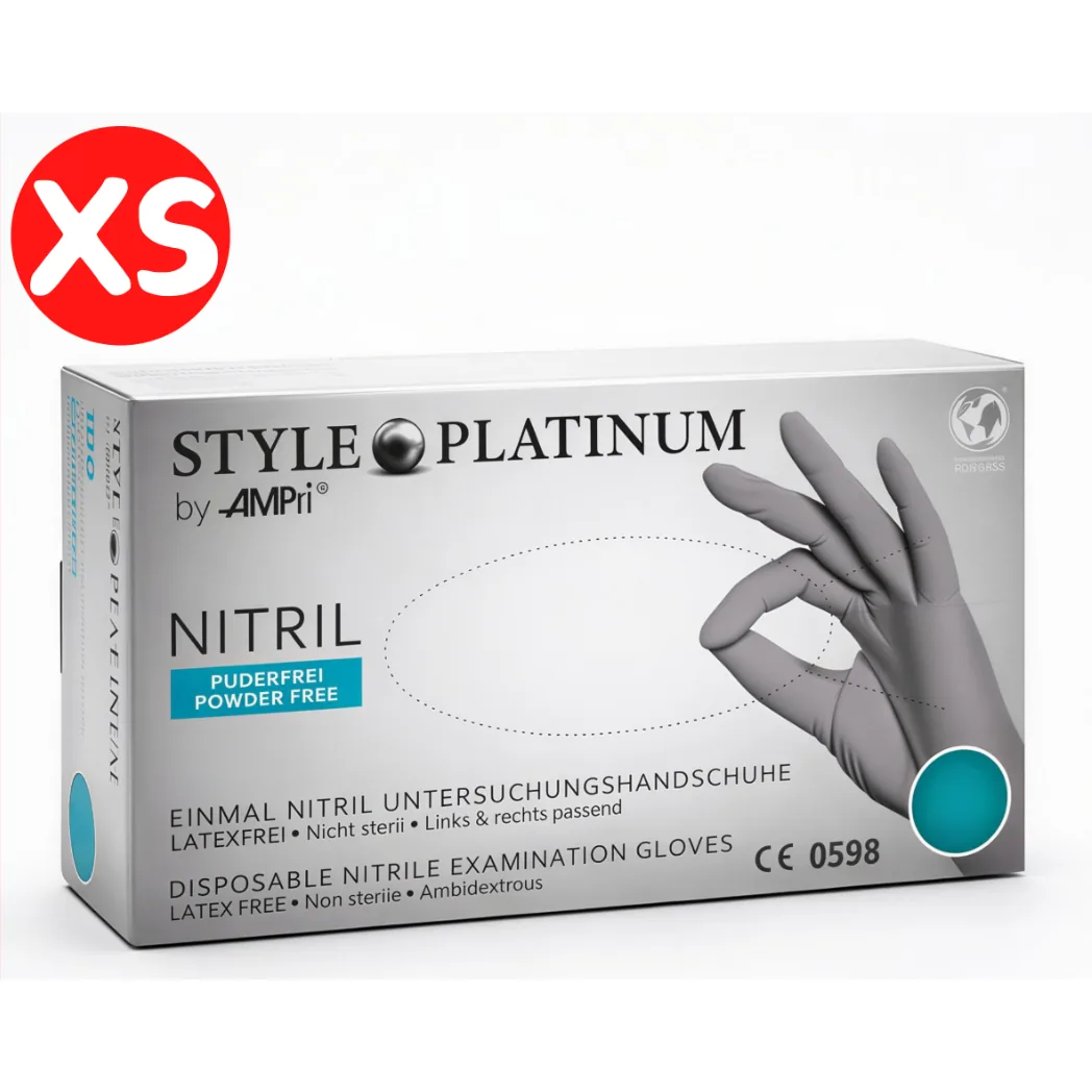 Рукавички нітрилові сріблясто-сірі, Style PLATINUM (Стайл Платинум), розмір XS, 100 шт (AMPri)