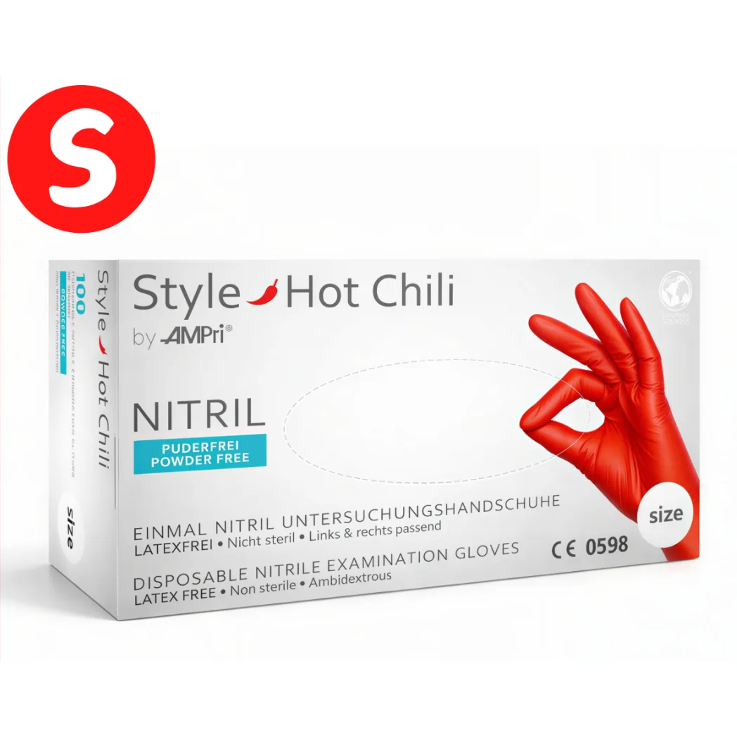 Рукавички нітрилові червоні, Style Hot Chili (Стайл Хот Чилі), розмір S, 100 шт (AMPri)