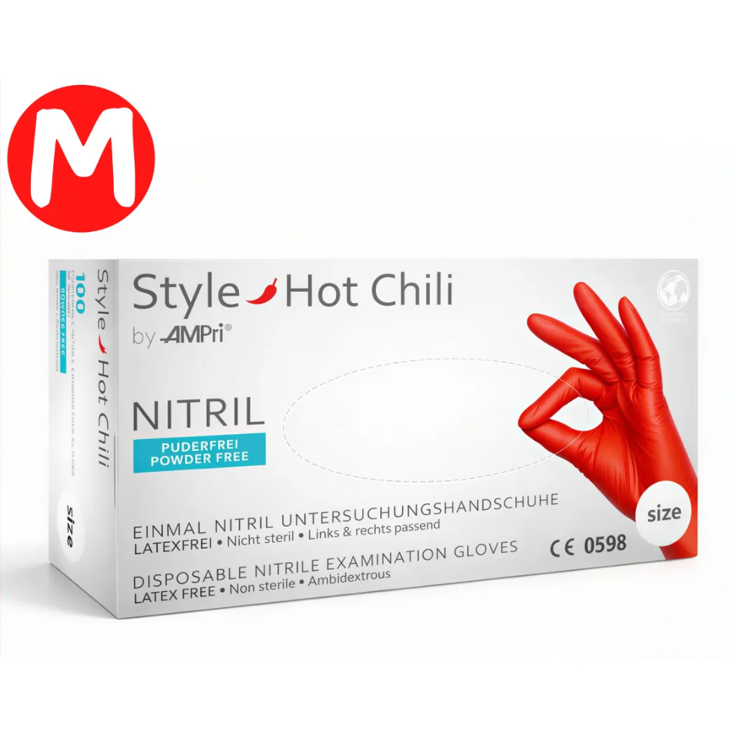 Рукавички нітрилові червоні, Style Hot Chili (Стайл Хот Чилі), розмір M, 100 шт (AMPri)