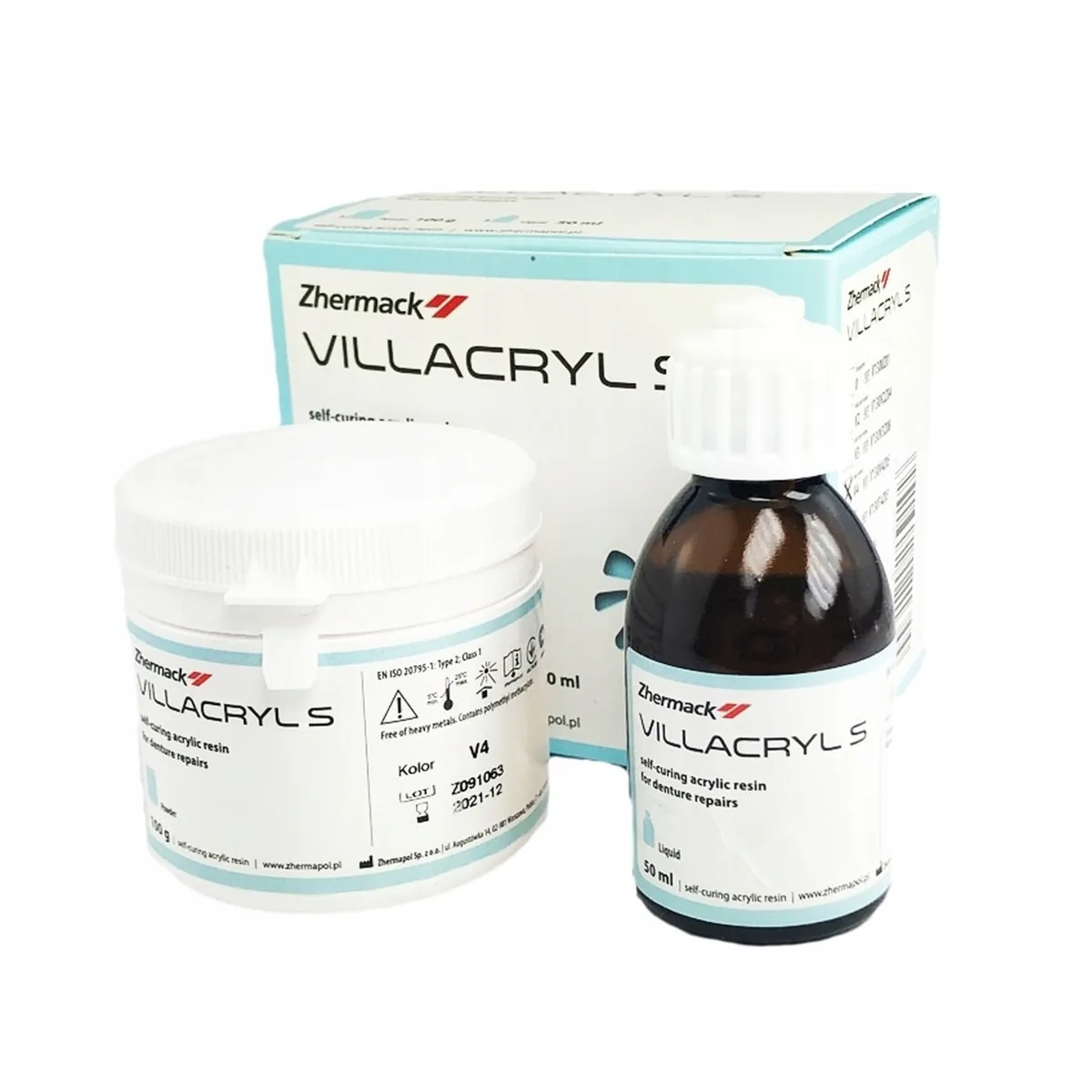 Пластмаса холодної полімеризації Villacryl S (Вилакрил С) для ремонту протезів, 100 г + 50 мл (Zhermack)