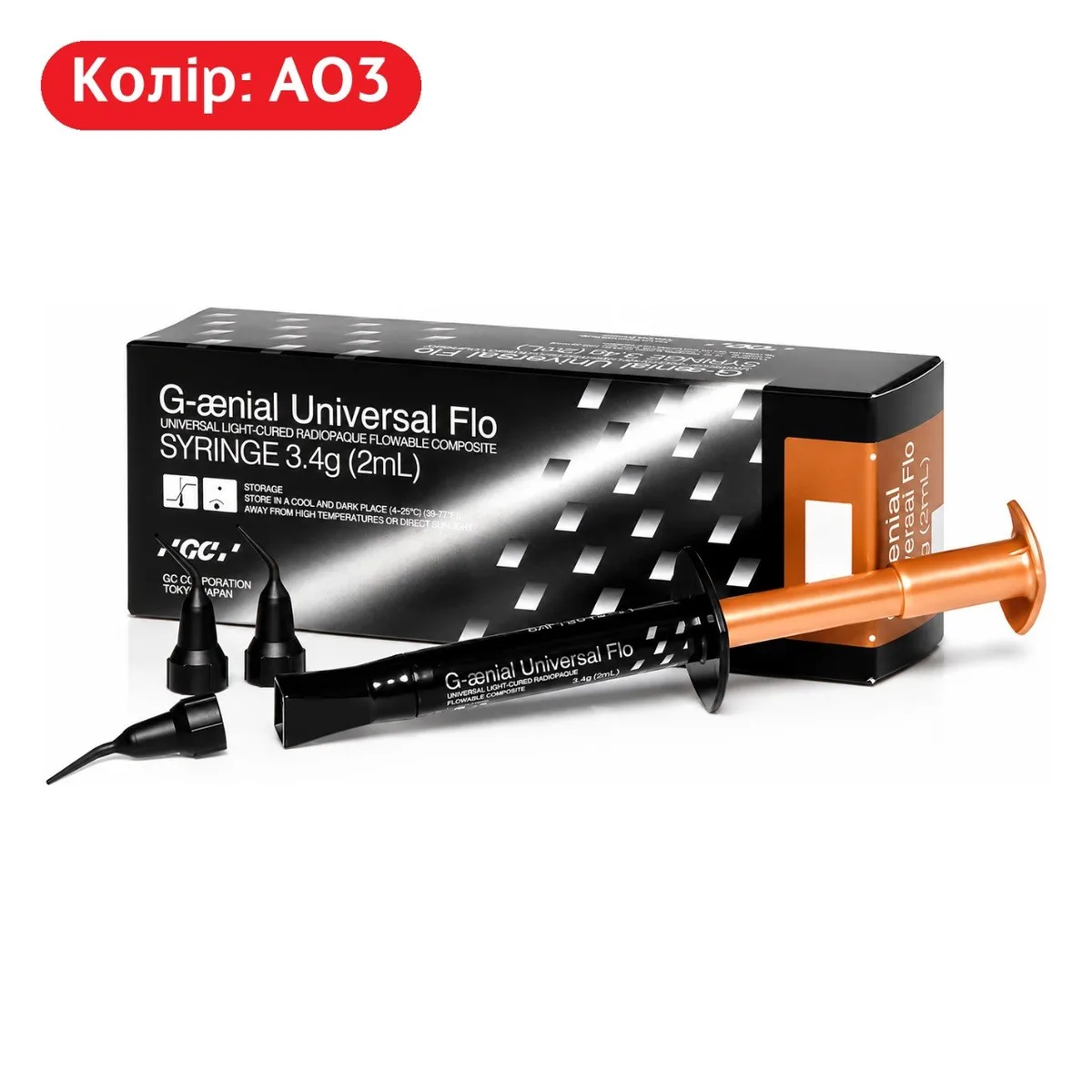 Композит текучий G-aenial Universal Flo (Джи-еніал Юніверсал Фло), шприц 3.4 г (2 мл), колір AO3 (GC)